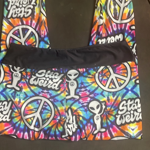 Peace and Stay Weird Leggings Hippie Elastic High Waist Colorful Pants - Picture 4 of 5